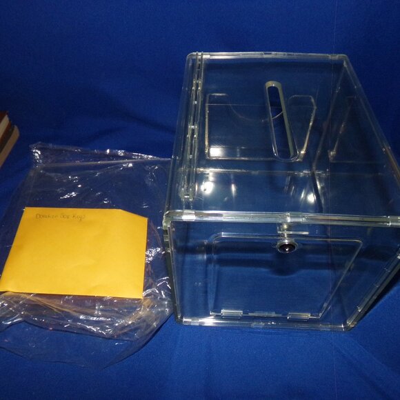 New-LG Acrylic Plastic Locking Ballot, Raffle, Donation Box w/ Advertising Sign - Picture 7 of 7